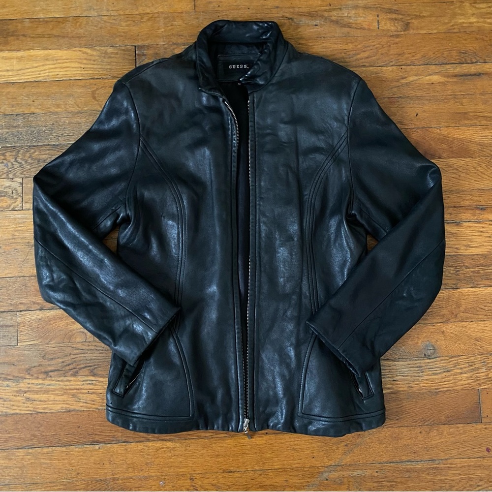 GUESS Black Matte Leather Jacket size Medium